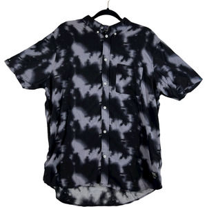 Wesc Mens Oden Gradient Button Down Shirt black violet Short Sleeve Large L